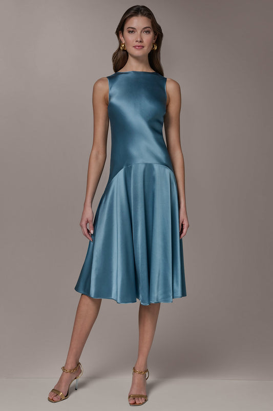 SILK-CHARMEUSE MIDI A-LINE DRESS