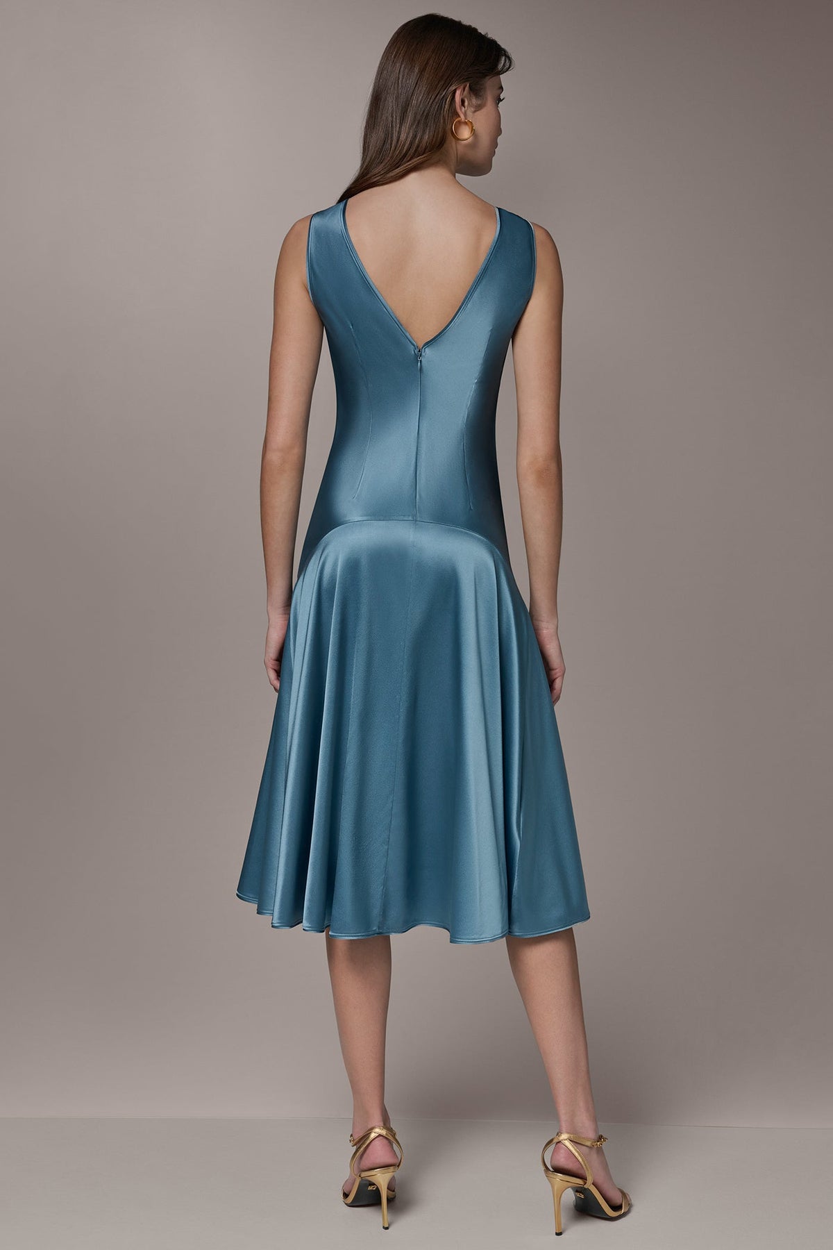 SILK-CHARMEUSE MIDI A-LINE DRESS