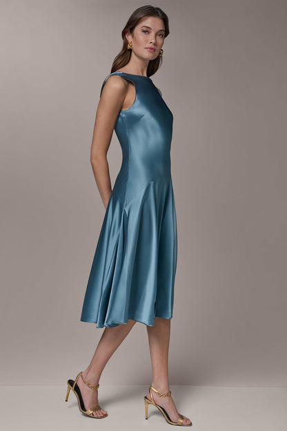 SILK-CHARMEUSE MIDI A-LINE DRESS