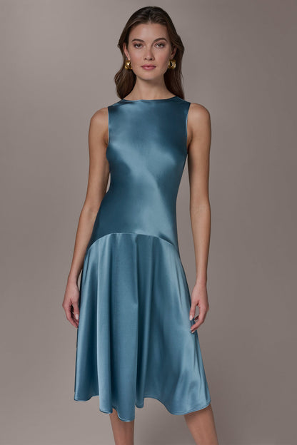 SILK-CHARMEUSE MIDI A-LINE DRESS