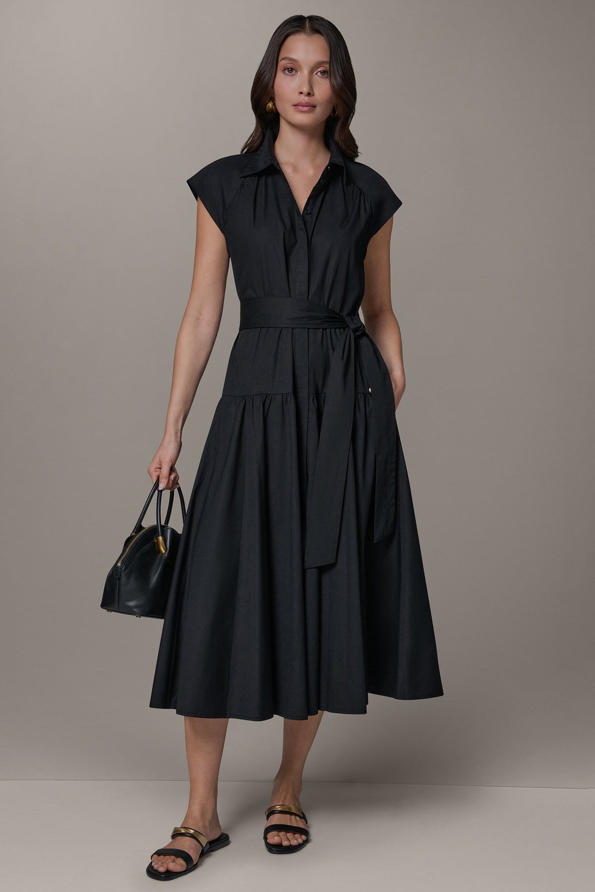CAP SLEEVE MIDI SHIRT DRESS