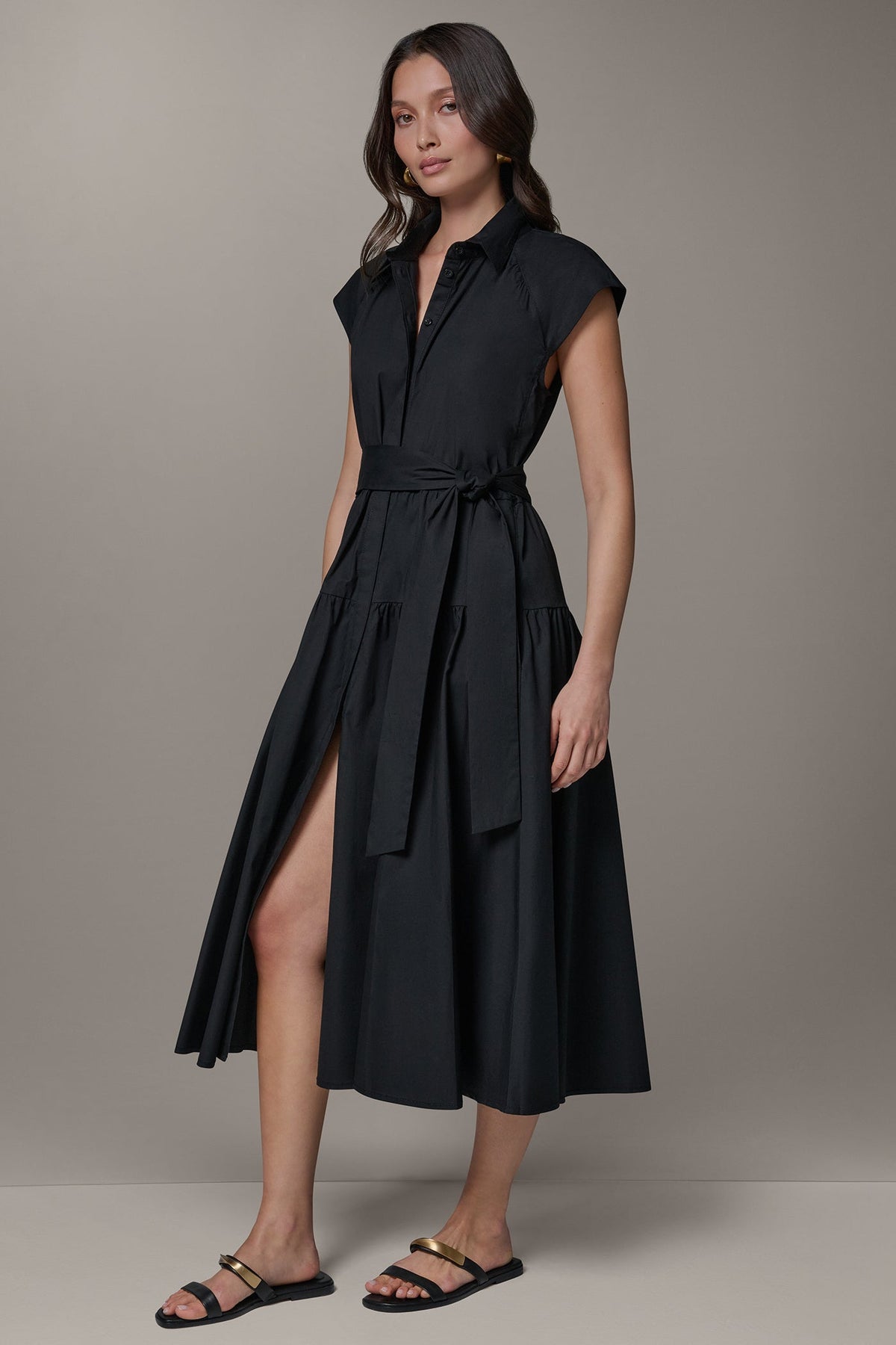 CAP SLEEVE MIDI SHIRT DRESS