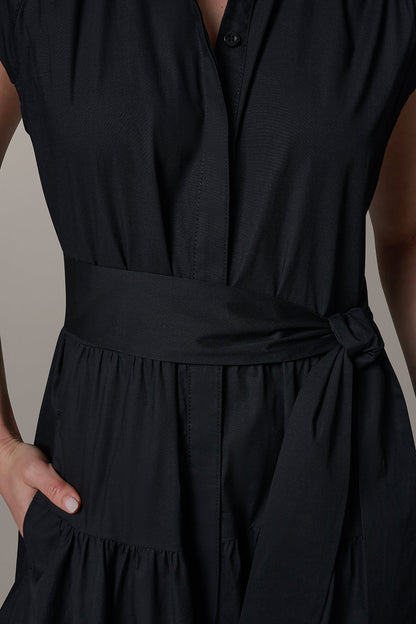 CAP SLEEVE MIDI SHIRT DRESS