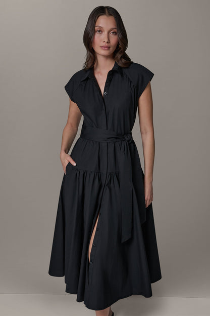 CAP SLEEVE MIDI SHIRT DRESS