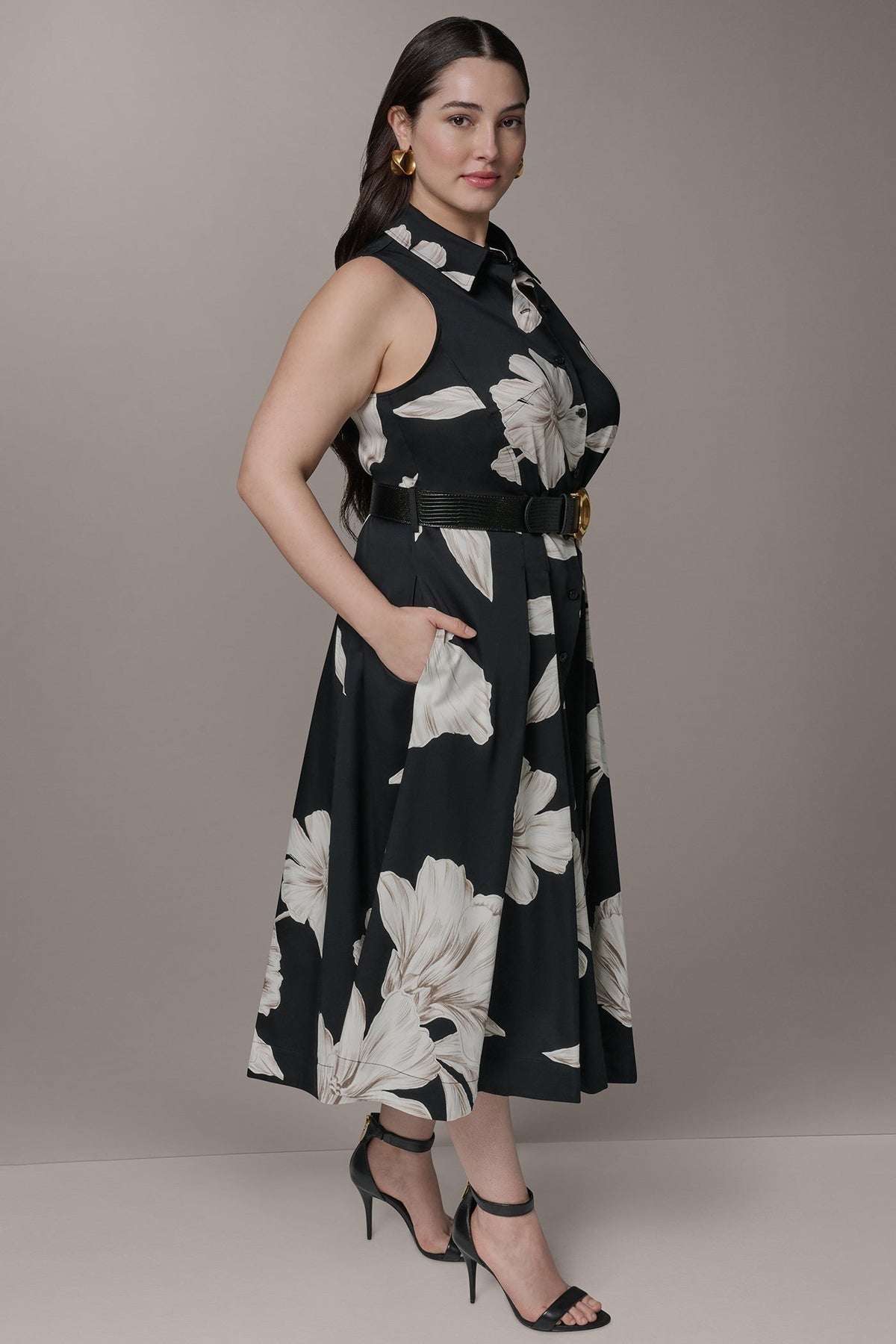 SLEEVELESS MIDI HALTER SHIRT DRESS