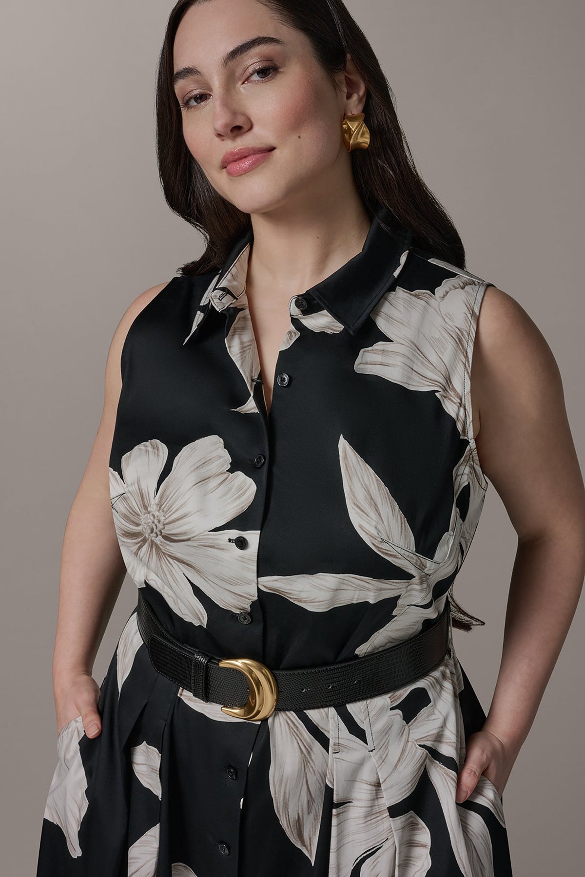 SLEEVELESS MIDI HALTER SHIRT DRESS