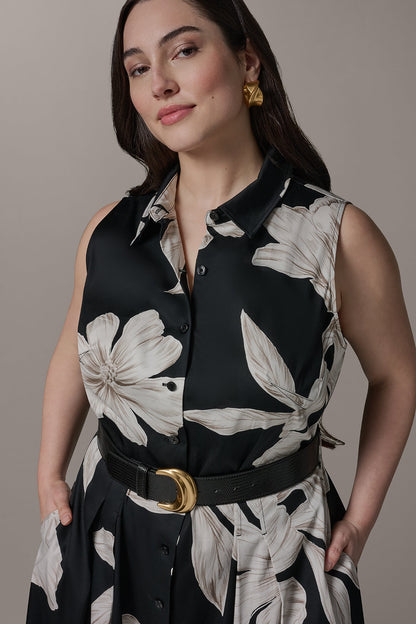 SLEEVELESS MIDI HALTER SHIRT DRESS