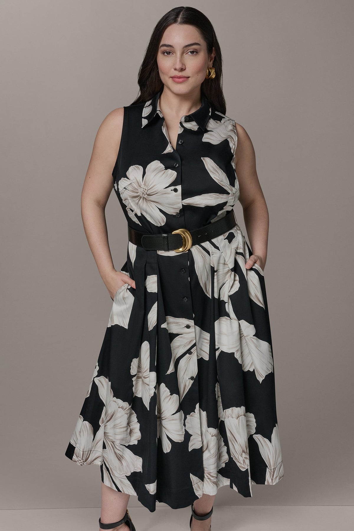 SLEEVELESS MIDI HALTER SHIRT DRESS