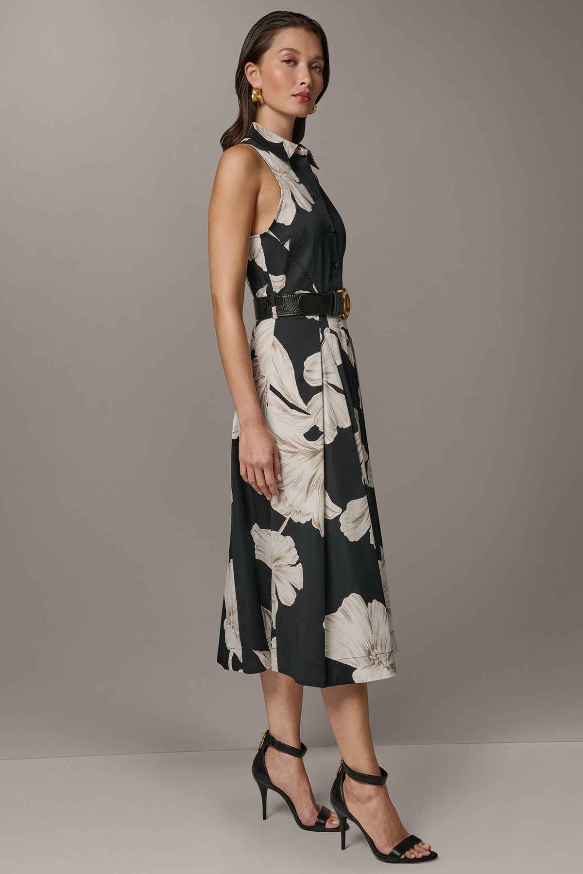 SLEEVELESS MIDI HALTER SHIRT DRESS