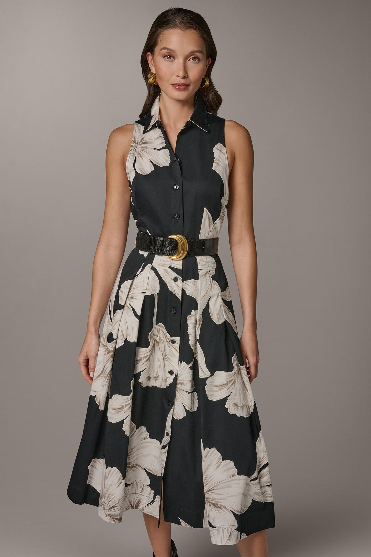 SLEEVELESS MIDI HALTER SHIRT DRESS