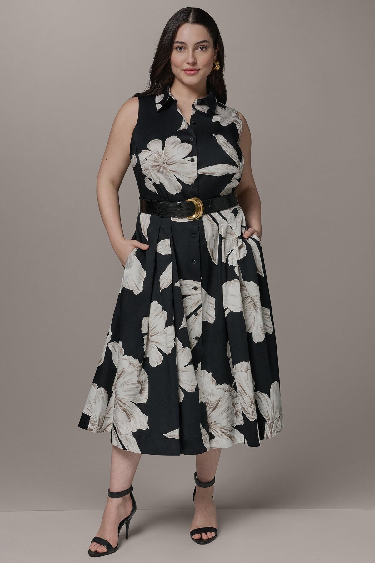 SLEEVELESS MIDI HALTER SHIRT DRESS