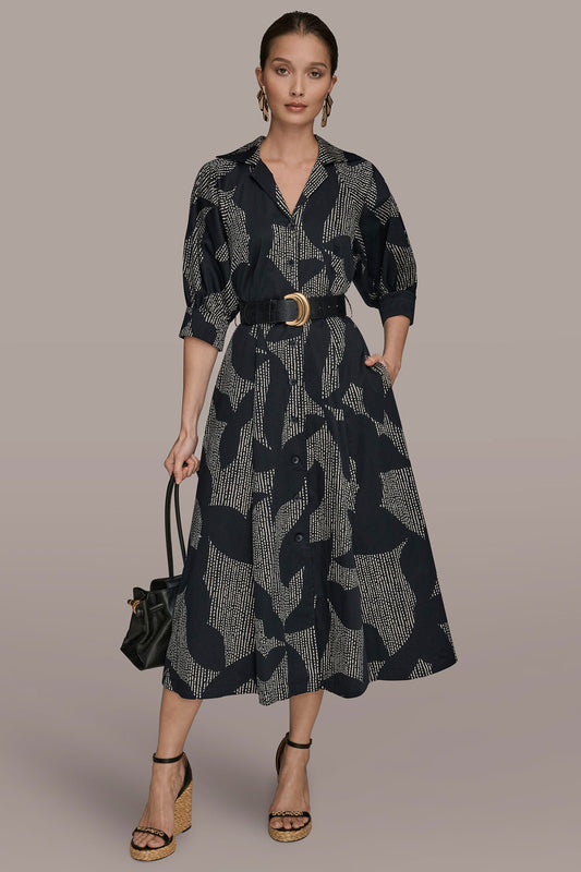COTTON FLORAL MIDI SHIRT DRESS