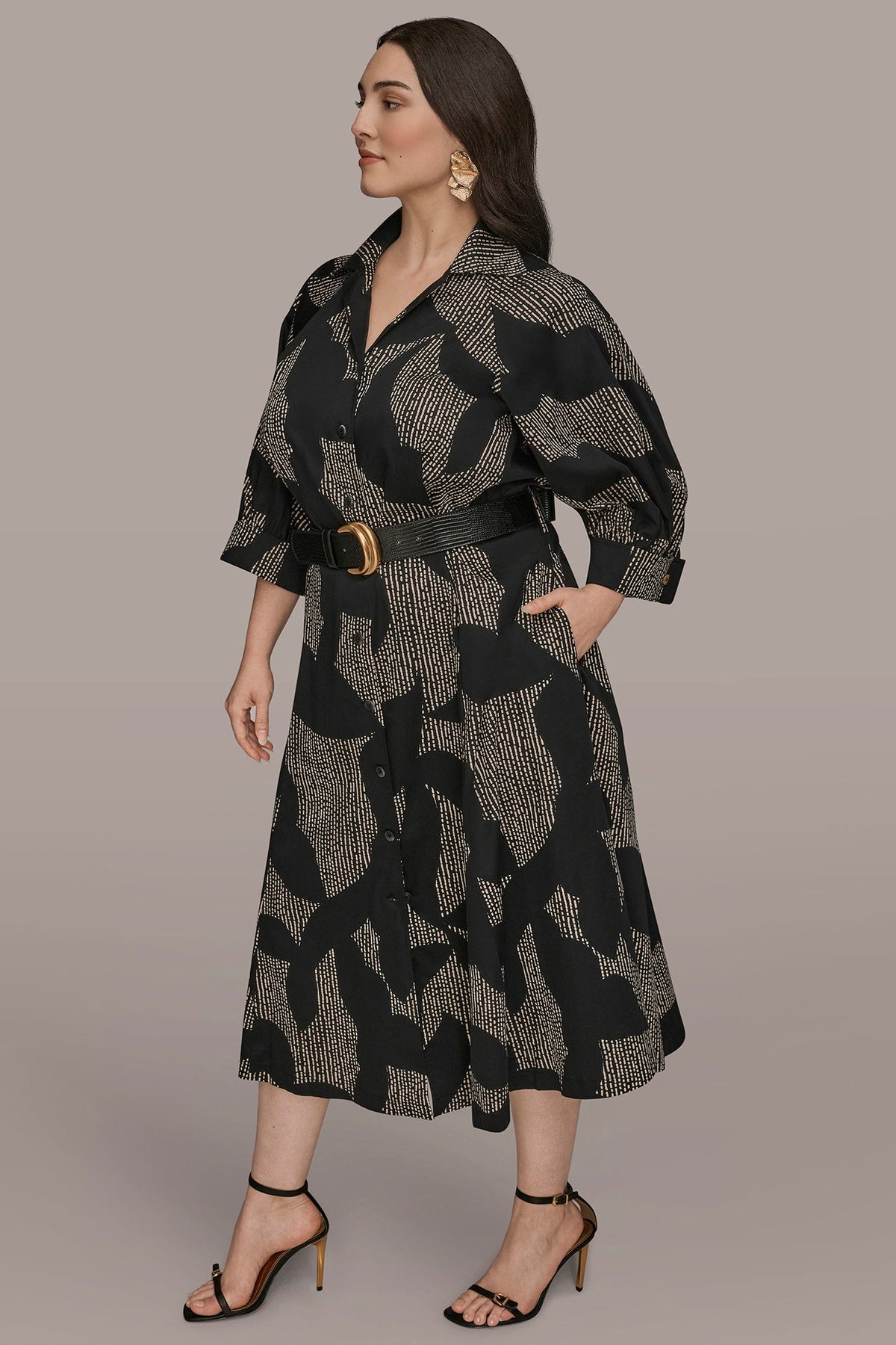 COTTON FLORAL MIDI SHIRT DRESS