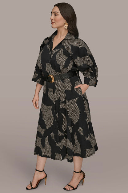 COTTON FLORAL MIDI SHIRT DRESS