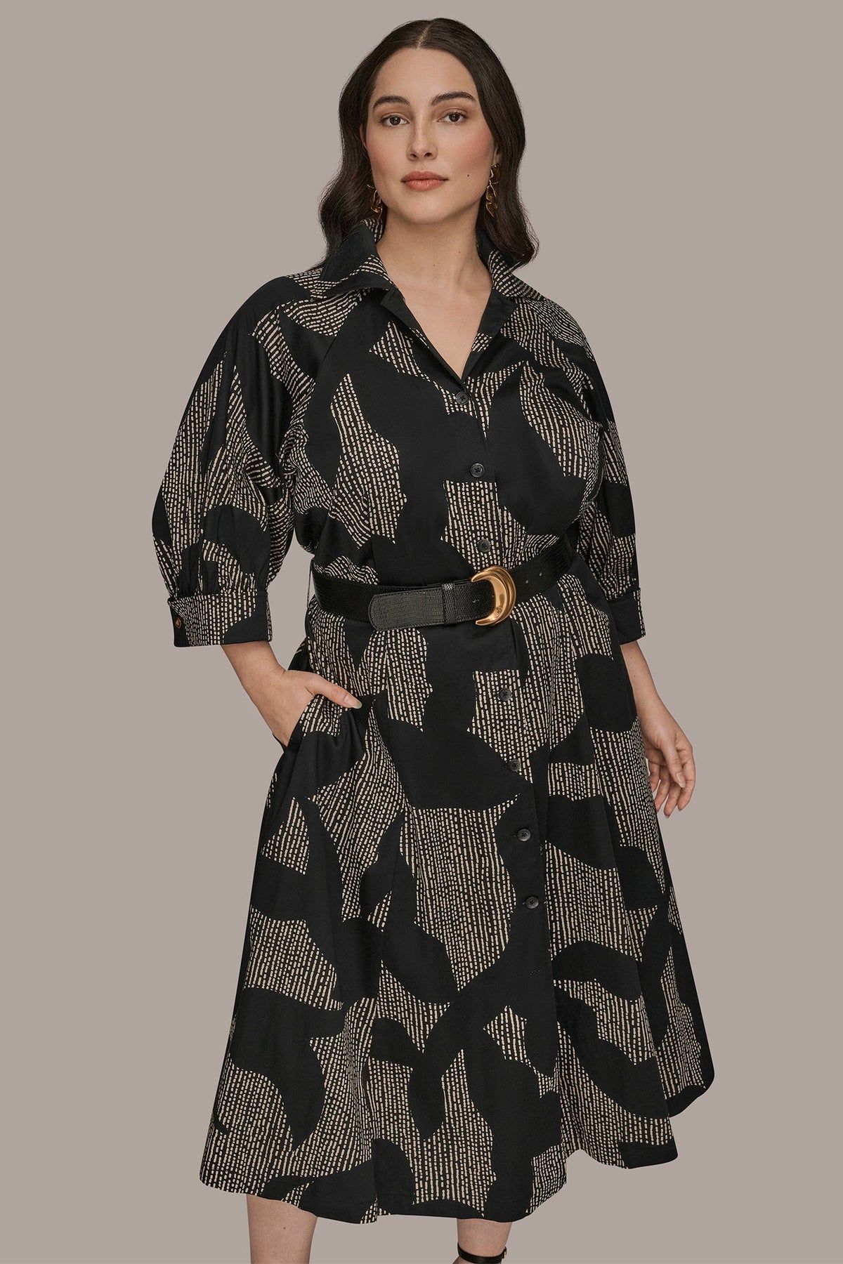 COTTON FLORAL MIDI SHIRT DRESS