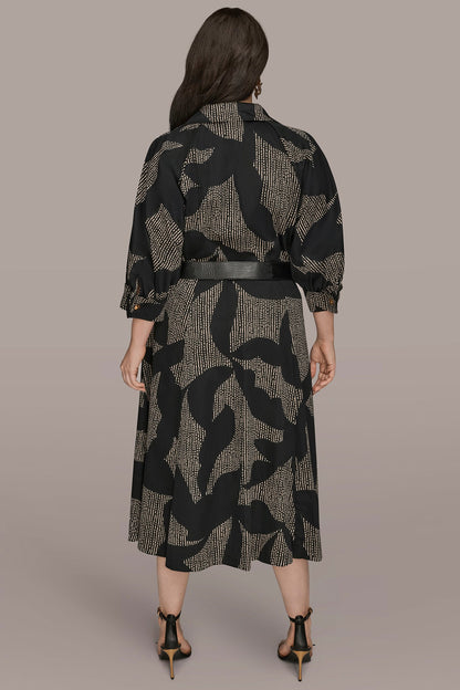 COTTON FLORAL MIDI SHIRT DRESS
