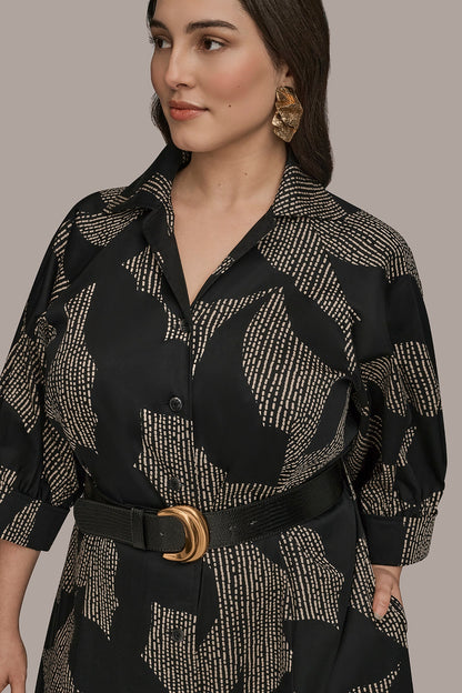 COTTON FLORAL MIDI SHIRT DRESS