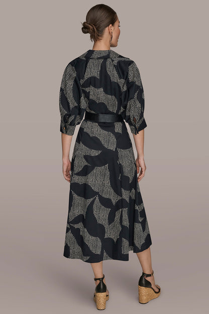 COTTON FLORAL MIDI SHIRT DRESS