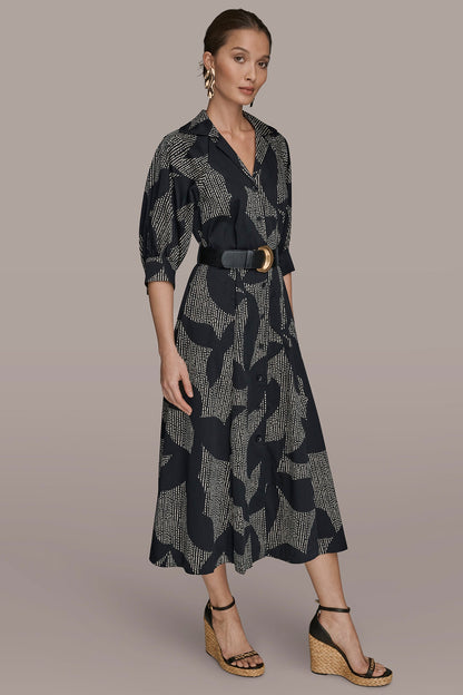 COTTON FLORAL MIDI SHIRT DRESS