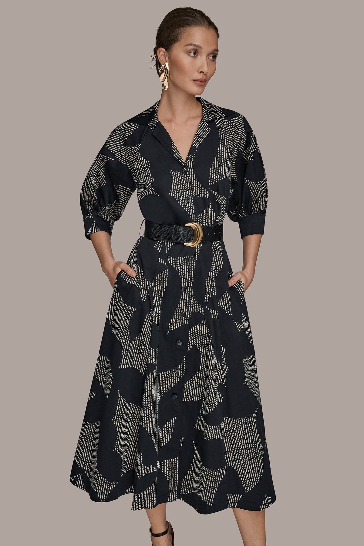 COTTON FLORAL MIDI SHIRT DRESS