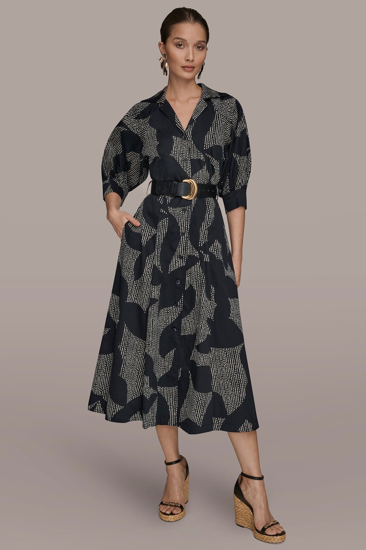 COTTON FLORAL MIDI SHIRT DRESS