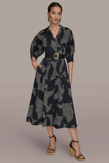 COTTON FLORAL MIDI SHIRT DRESS