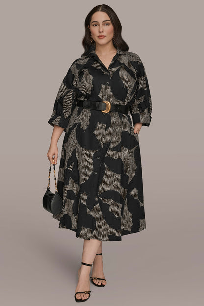 COTTON FLORAL MIDI SHIRT DRESS