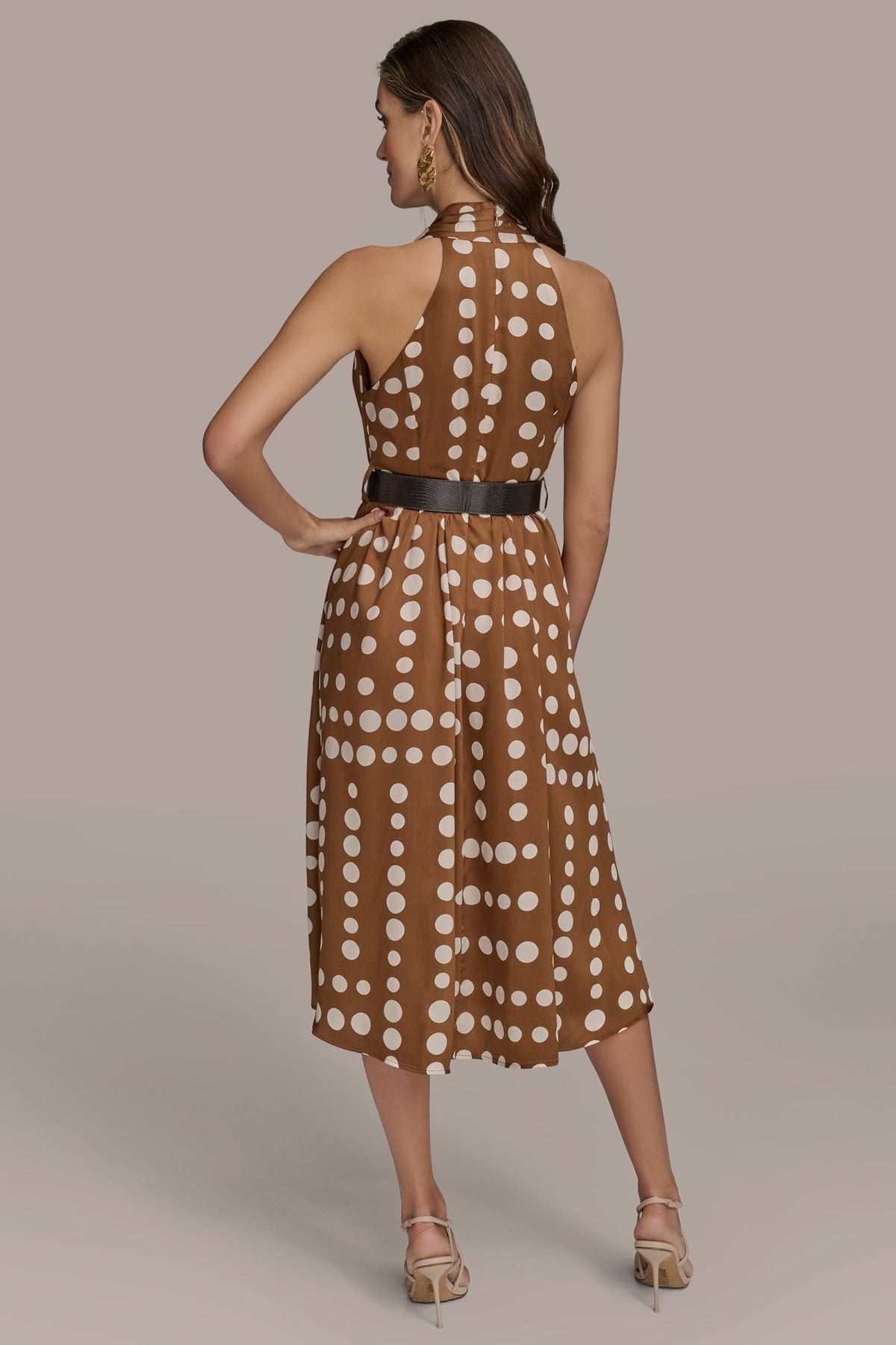 SLEEVELESS POLKA DOT MIDI FIT AND FLARE DRESS