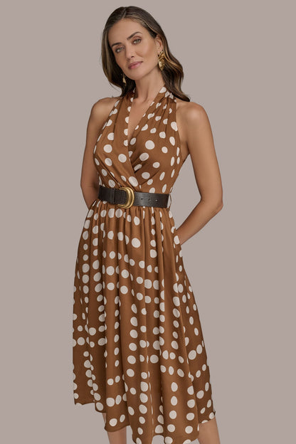SLEEVELESS POLKA DOT MIDI FIT AND FLARE DRESS