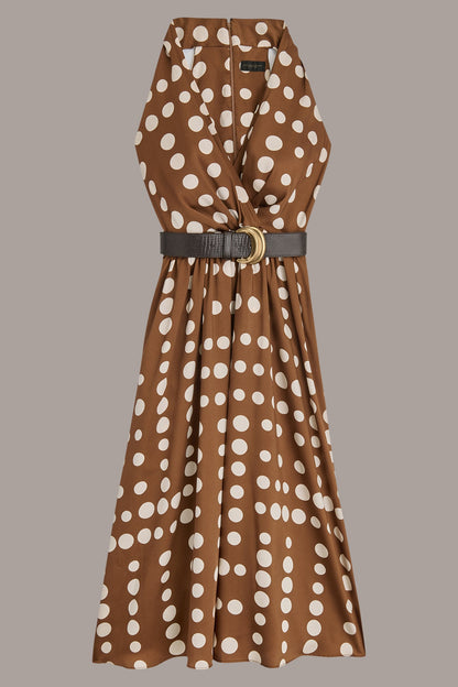 SLEEVELESS POLKA DOT MIDI FIT AND FLARE DRESS