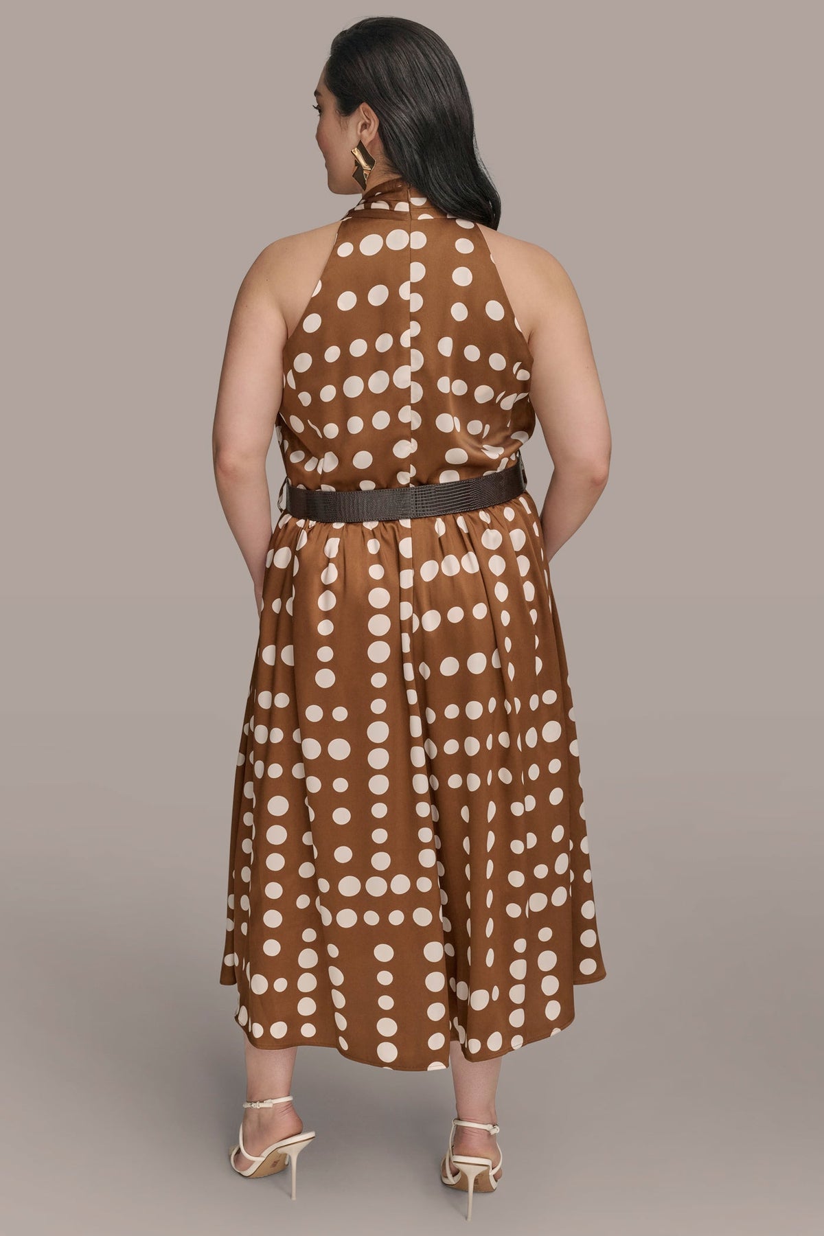SLEEVELESS POLKA DOT MIDI FIT AND FLARE DRESS
