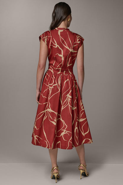 SLEEVELESS PRINT MIDI DRESS