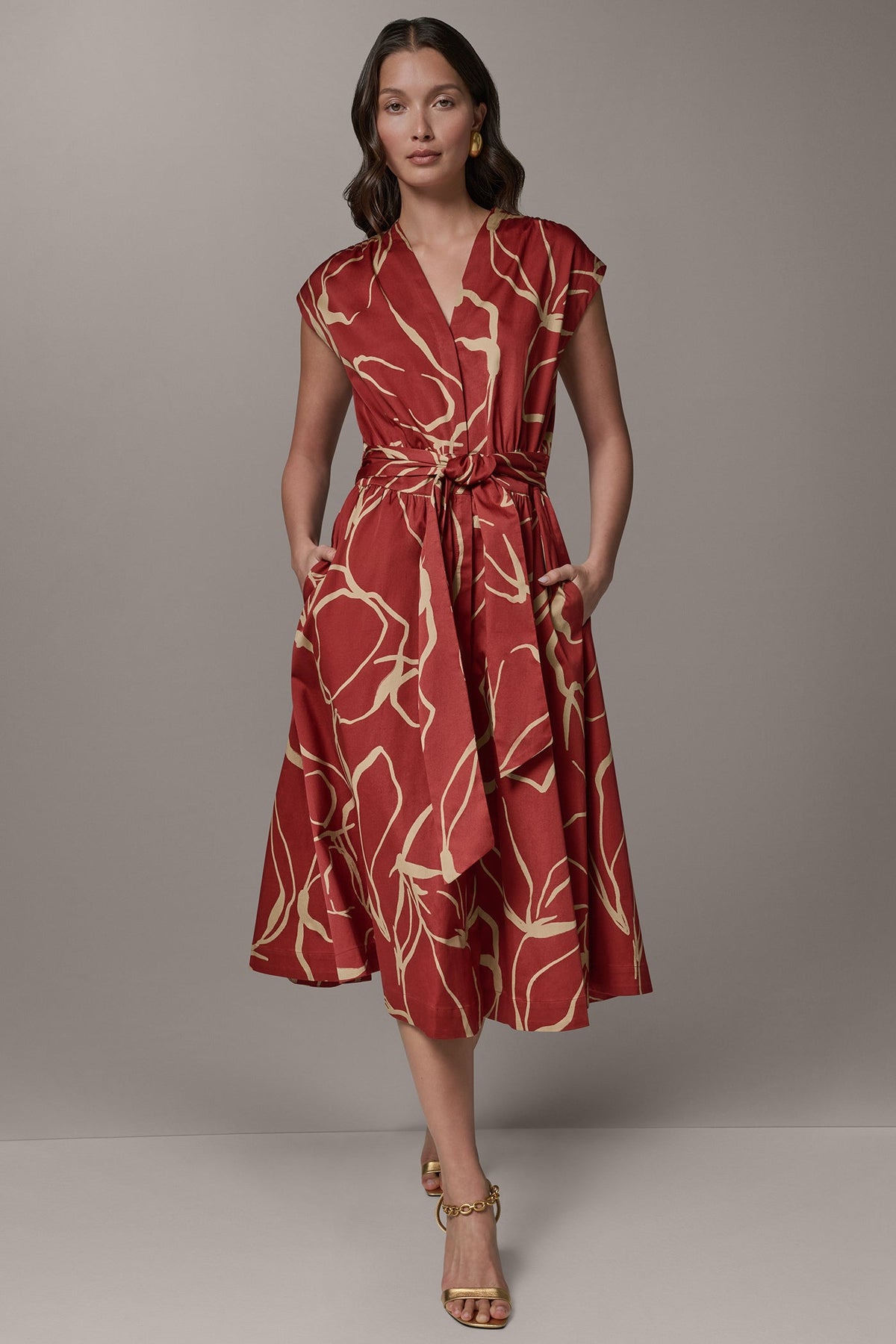 SLEEVELESS PRINT MIDI DRESS