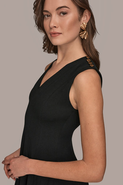 SLEEVELESS BUTTON MIDI FIT AND FLARE DRESS