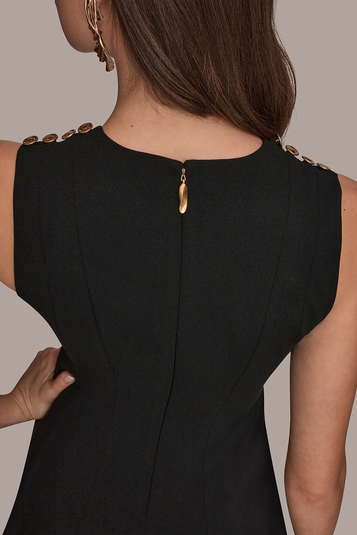 SLEEVELESS BUTTON MIDI FIT AND FLARE DRESS
