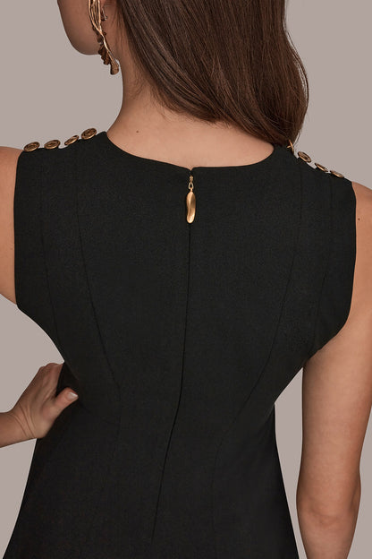 SLEEVELESS BUTTON MIDI FIT AND FLARE DRESS