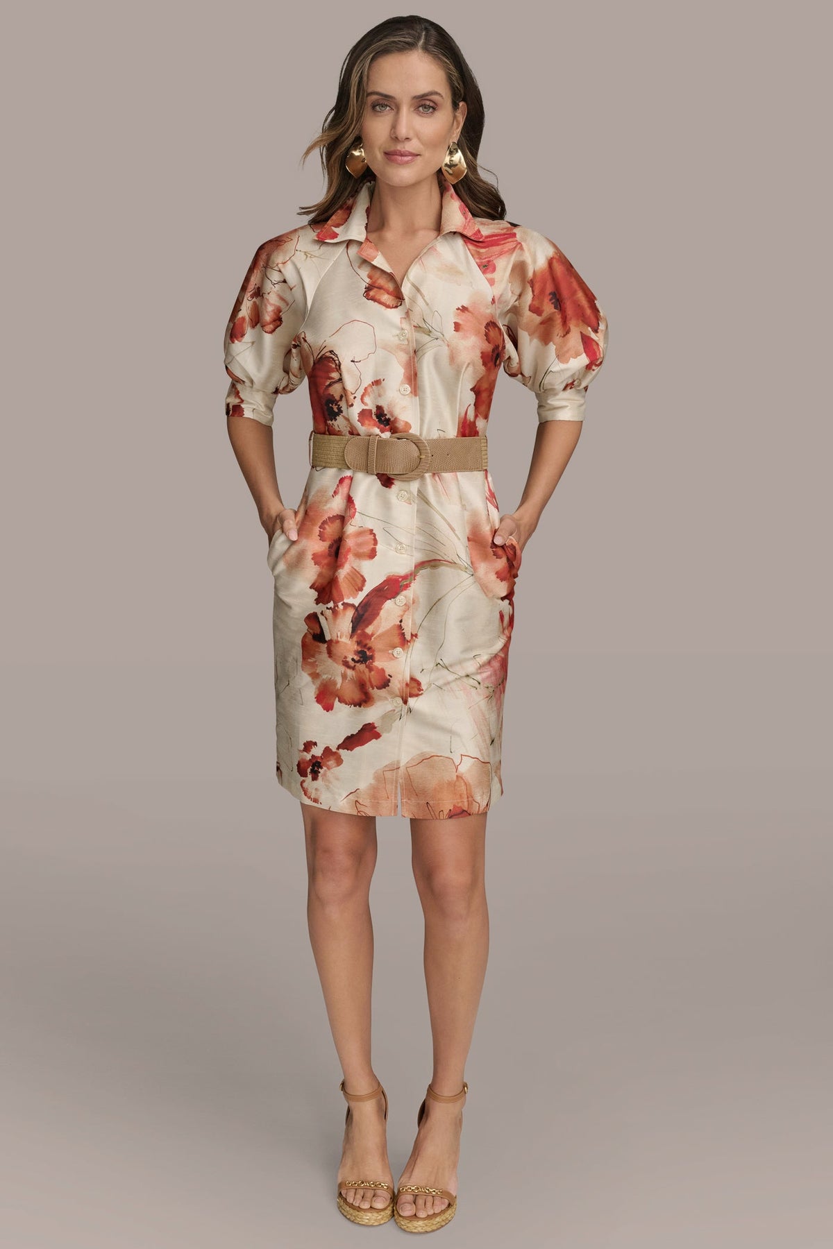 FLORAL PUFF SLEEVE MINI SHIRT DRESS
