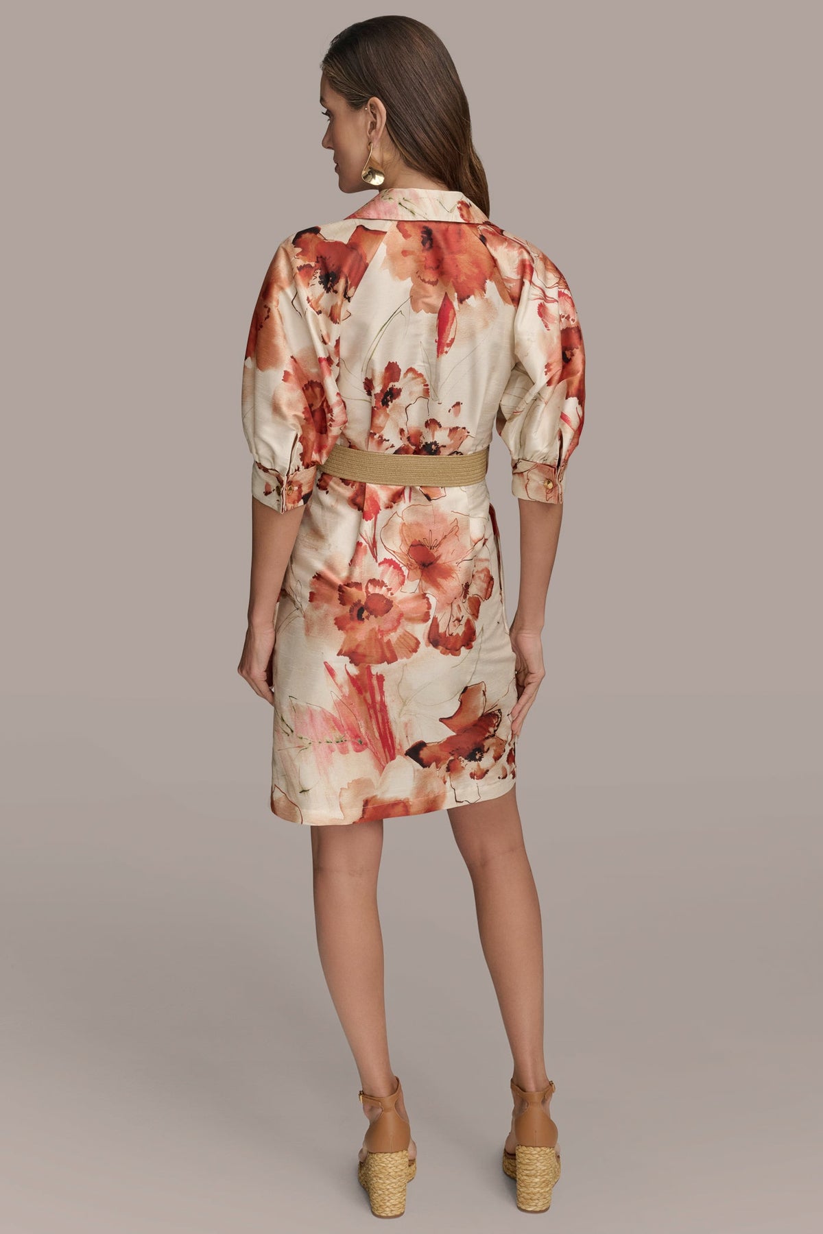 FLORAL PUFF SLEEVE MINI SHIRT DRESS