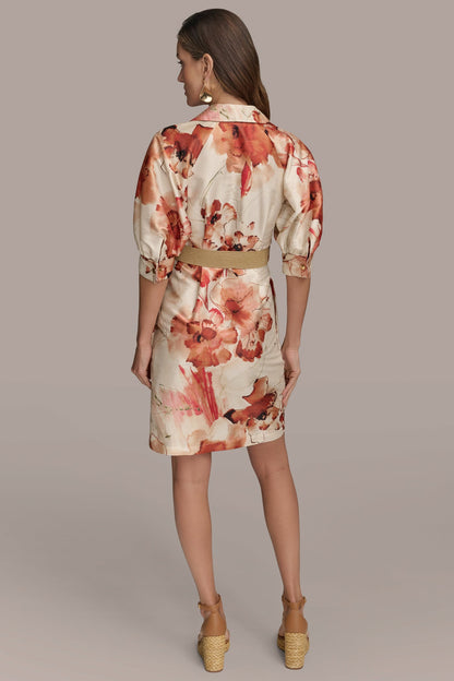FLORAL PUFF SLEEVE MINI SHIRT DRESS
