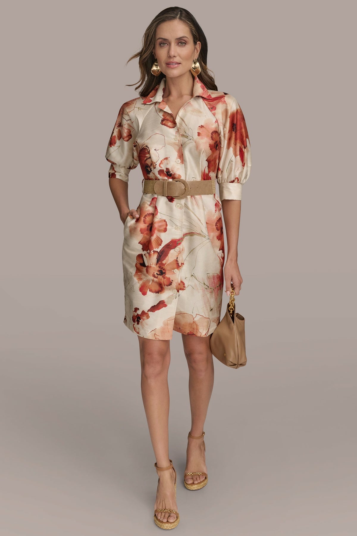 FLORAL PUFF SLEEVE MINI SHIRT DRESS