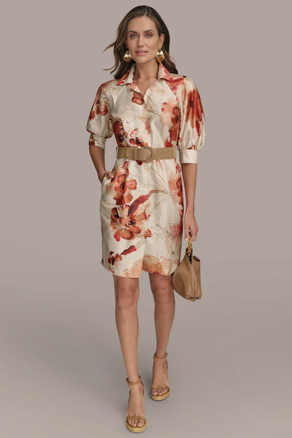FLORAL PUFF SLEEVE MINI SHIRT DRESS