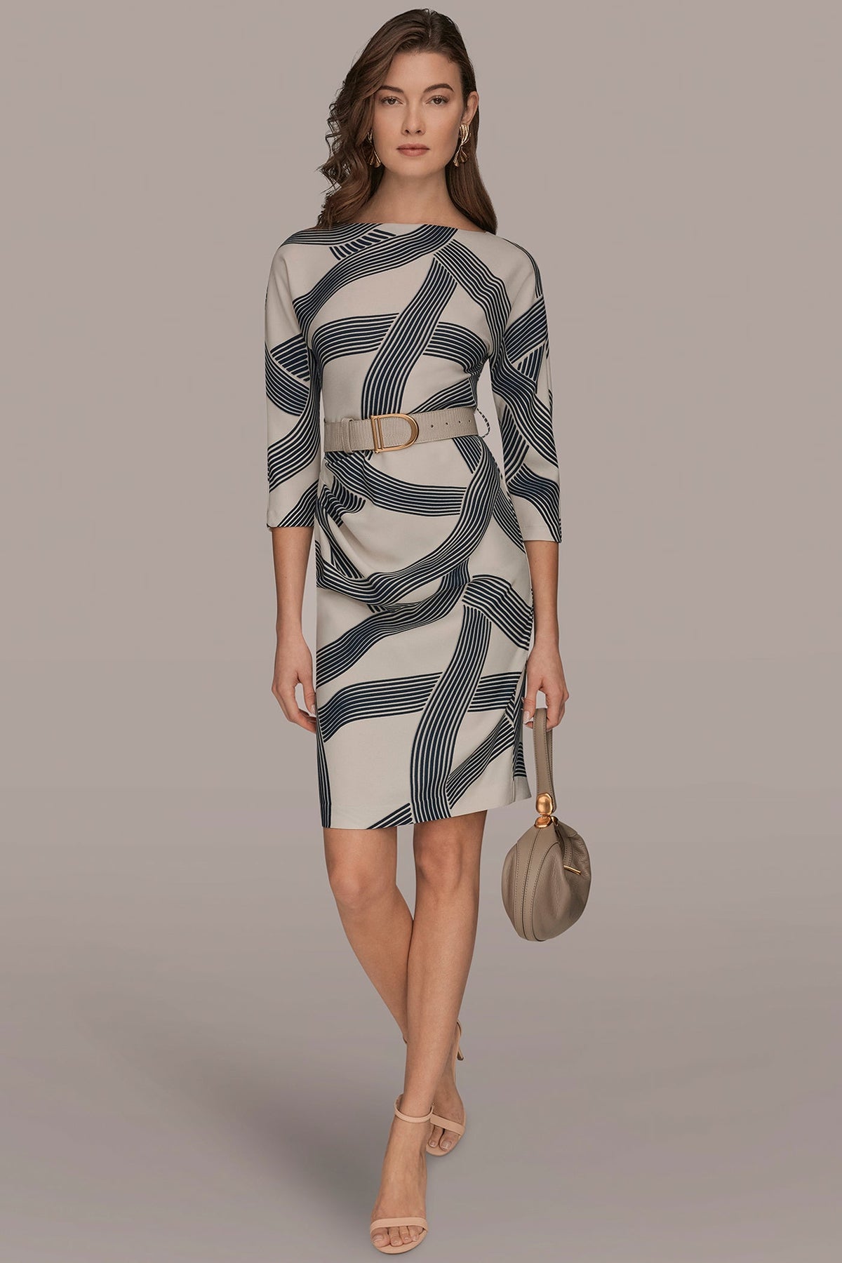 PRINTED 3/4 SLEEVE SHEATH DRESS
