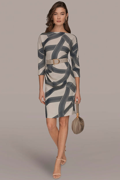 PRINTED 3/4 SLEEVE SHEATH DRESS
