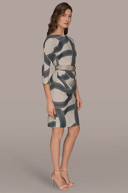 PRINTED 3/4 SLEEVE SHEATH DRESS