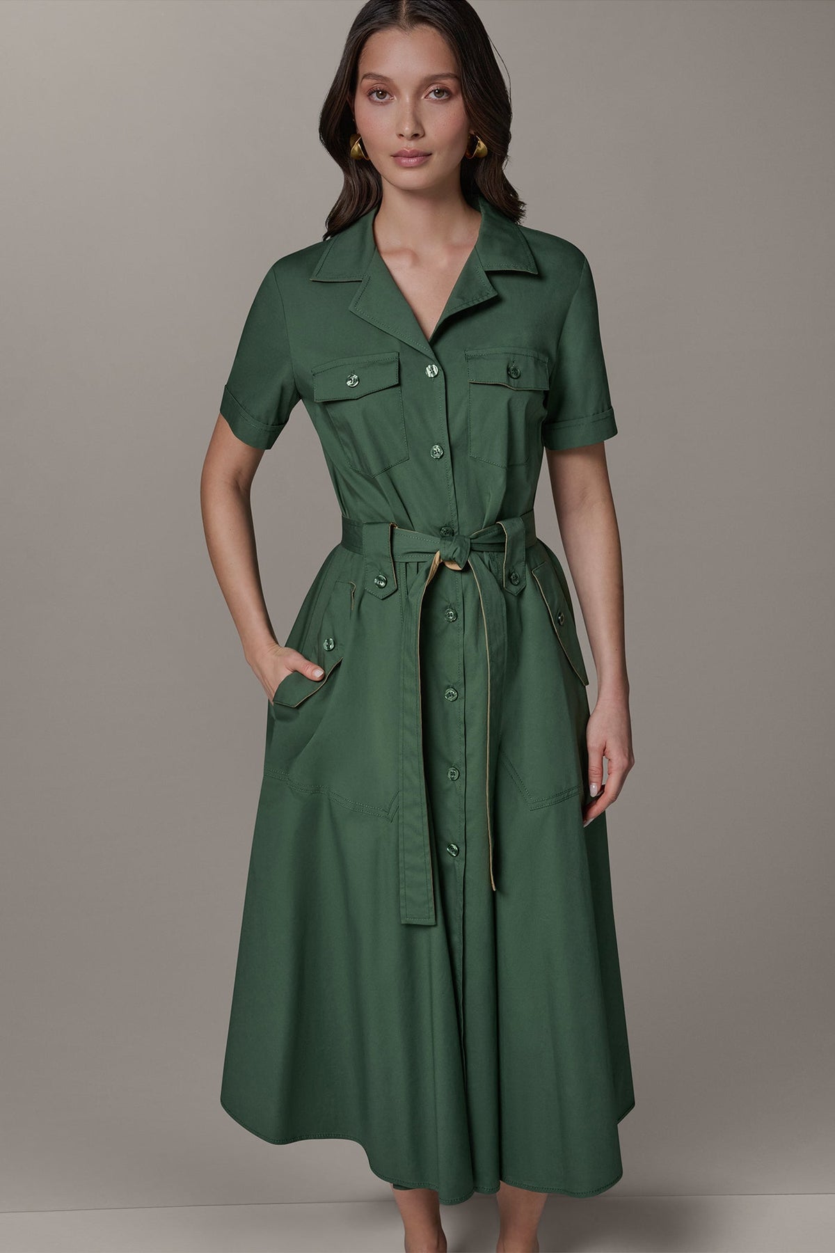 SHORT SLEEVE MIDI SHIRT DRESS