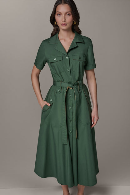SHORT SLEEVE MIDI SHIRT DRESS