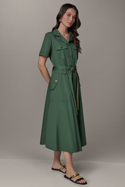 SHORT SLEEVE MIDI SHIRT DRESS