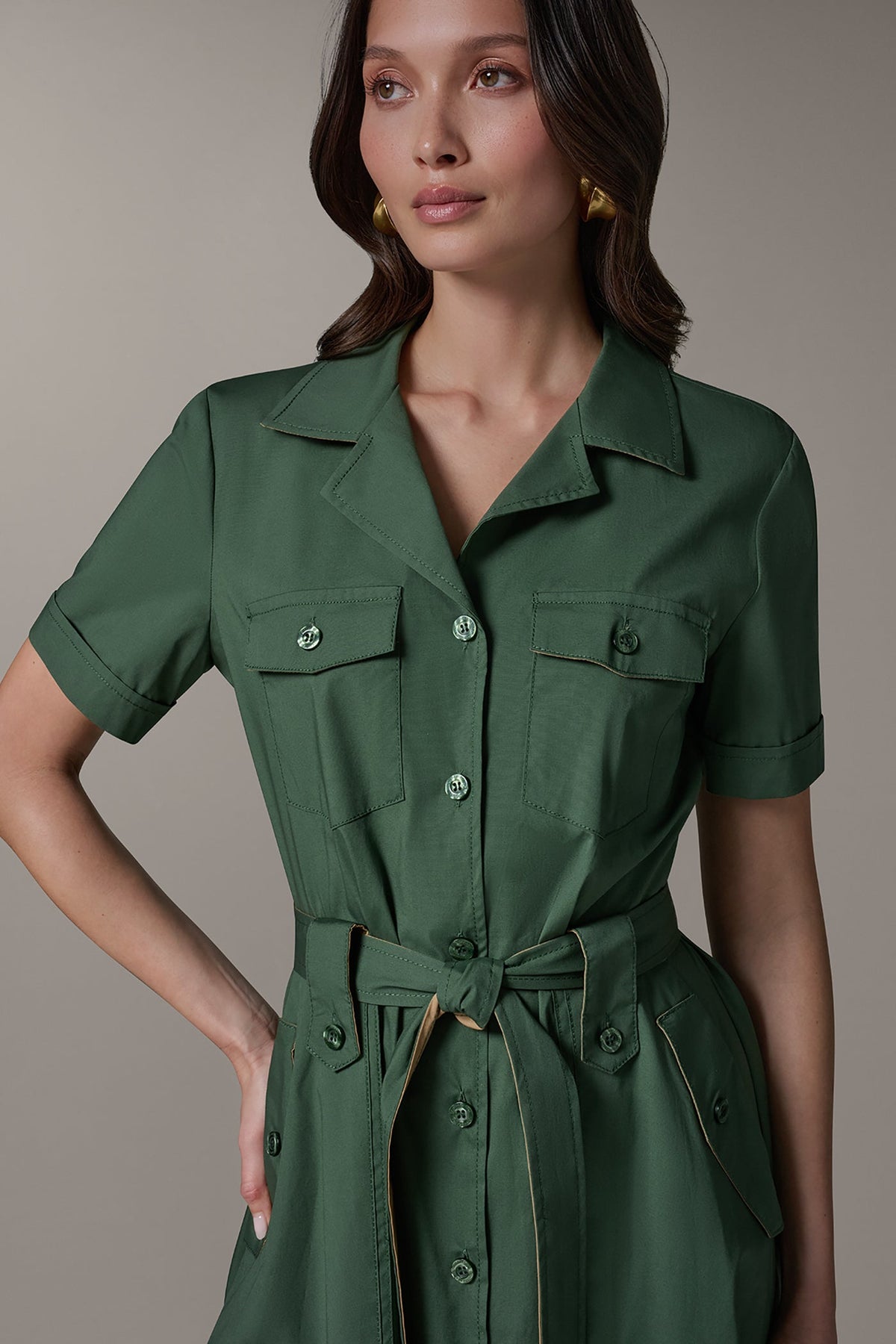 SHORT SLEEVE MIDI SHIRT DRESS