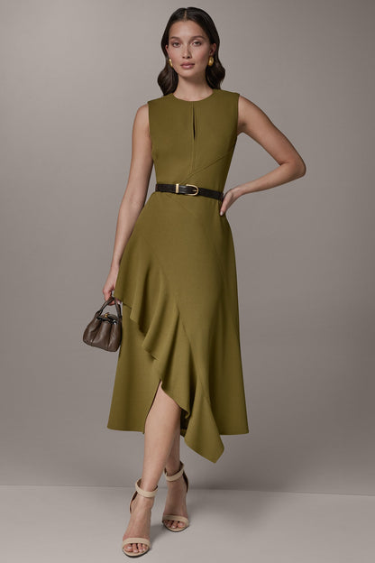 SLEEVELESS RUFFLE MIDI HI-LOW DRESS