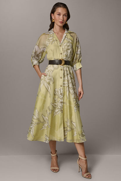 PUFF SLEEVE MIDI SHIRT DRESS